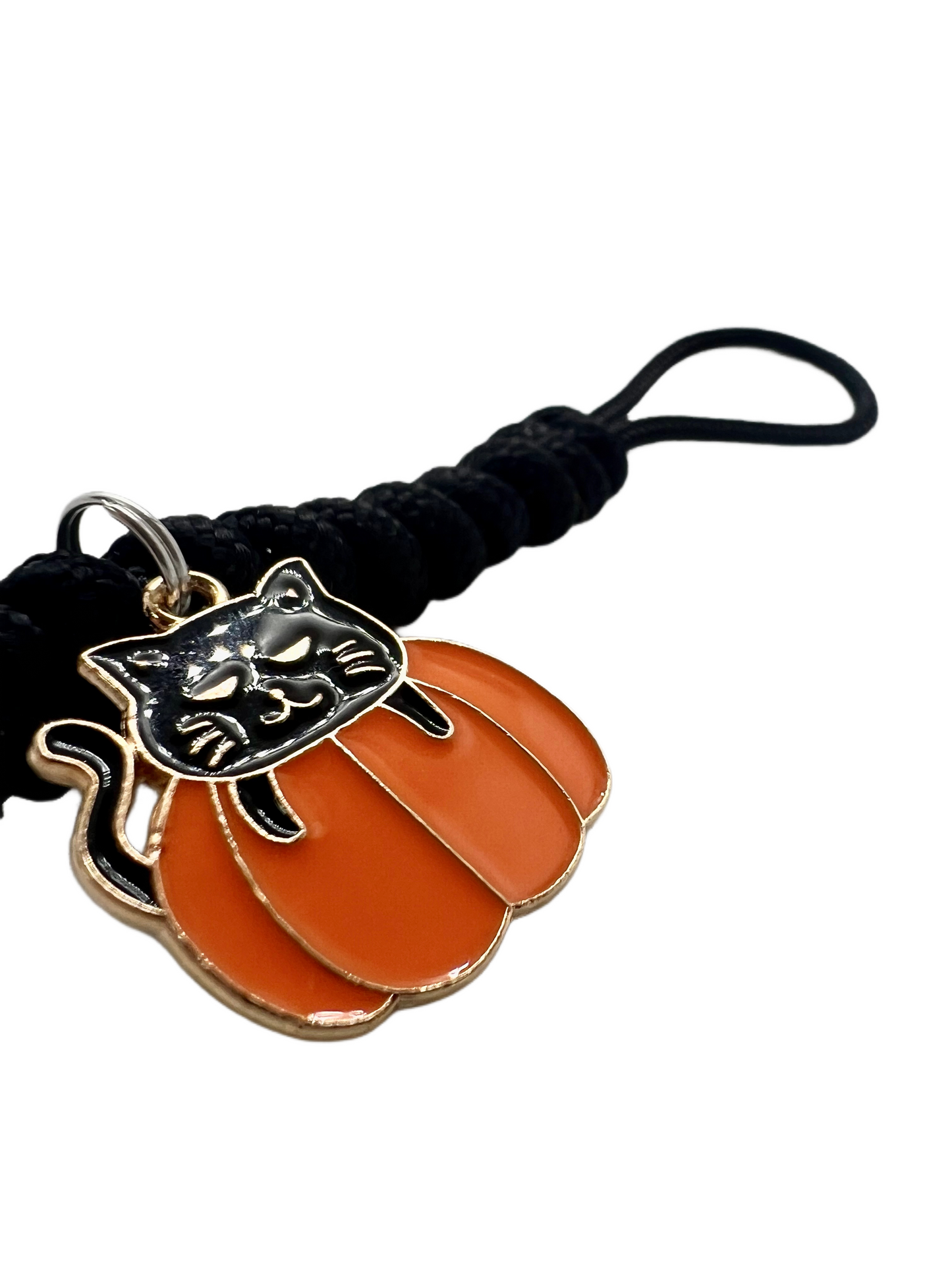 Breloc/Lanyard Paracord Talon Micro Pandantiv Pisica Neagră Dovleac