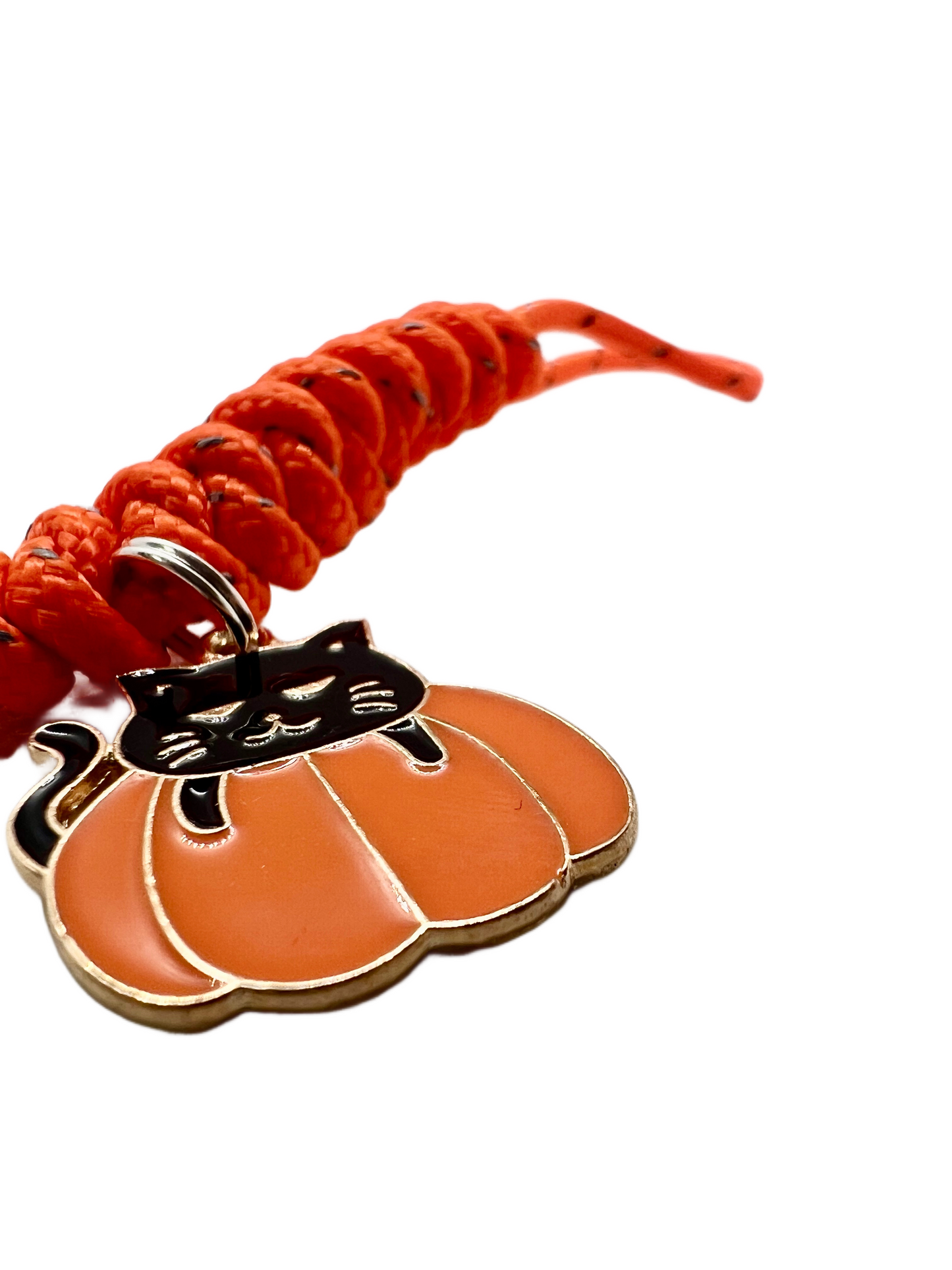 Breloc/Lanyard Paracord Talon Micro Pandantiv Pisica Neagră Dovleac Portocaliu Reflectorizant