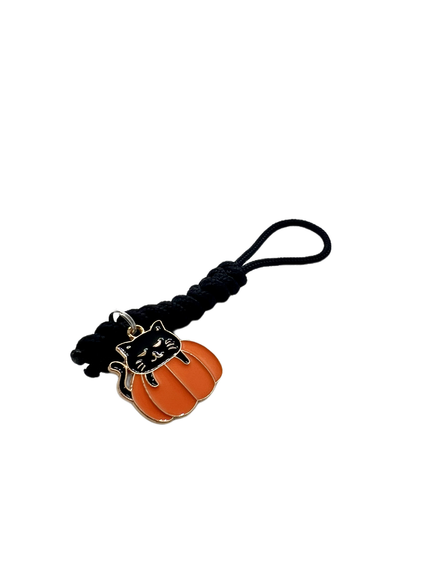 Breloc/Lanyard Paracord Talon Micro Pandantiv Pisica Neagră Dovleac