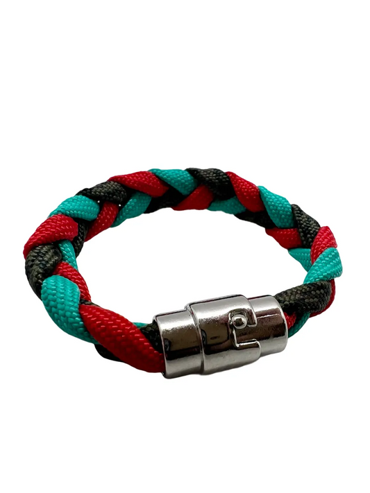 Brățară Paracord Polaris 2.0 Teal-Rosu-Woodland Drop Zone